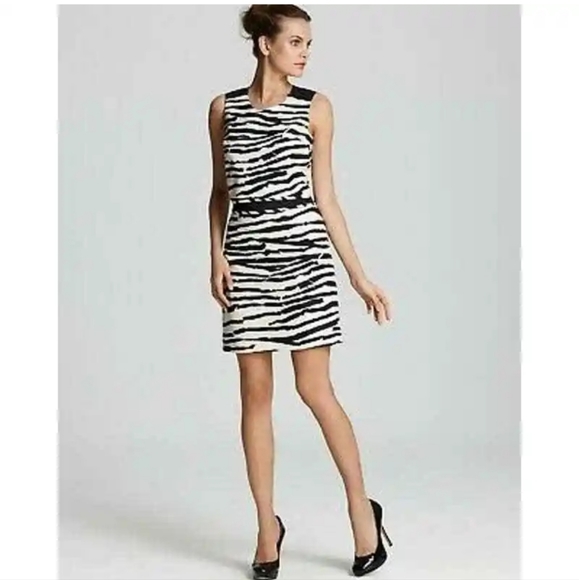 Hugo Boss Women Black Ivory Zebra Dress Size 2 Silk Cocktail Party $595 - Picture 1 of 12